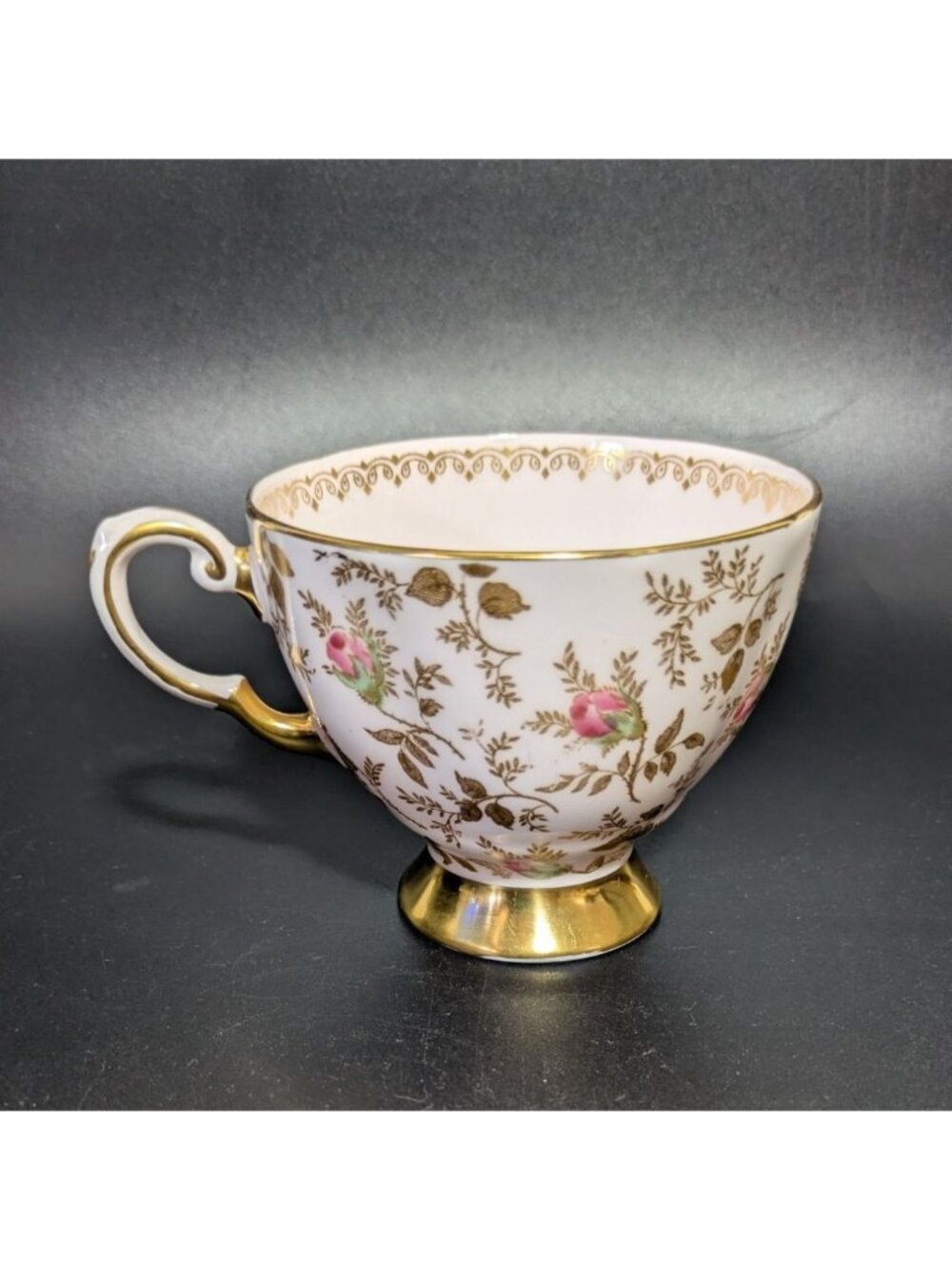 Vintage Tuscan  Bone China Tea Cup With Gold Trim Light Pink Floral